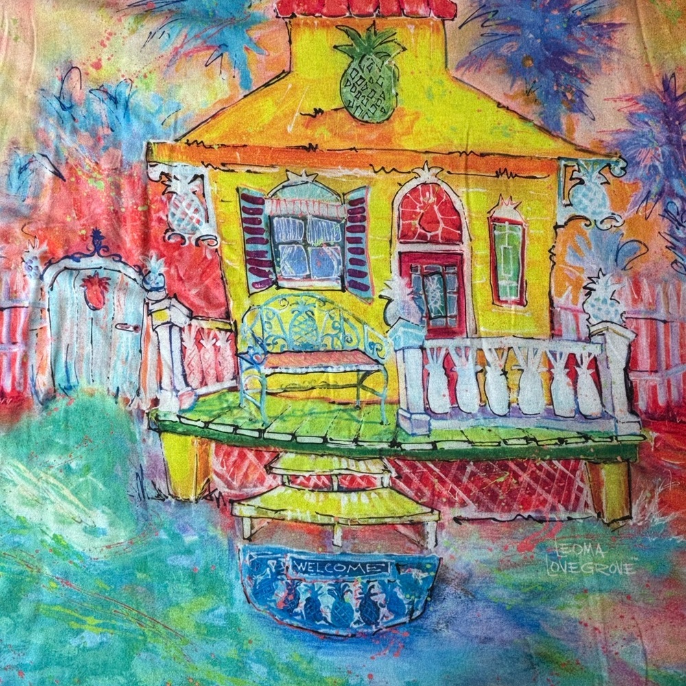 Leoma Lovegrove XX-Large Colorful Beach House Art Top 3/4 Sleeve - Picture 5 of 9